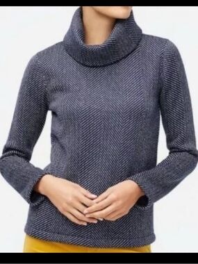 J. Crew fleece lined funnel neck pullover navy and white herringbone